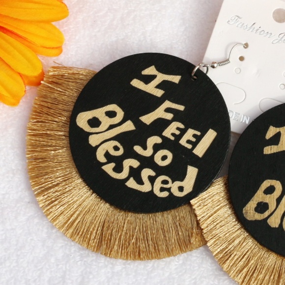 Large Boho Christian Earrings Wood Fan Tassel - Picture 2 of 4